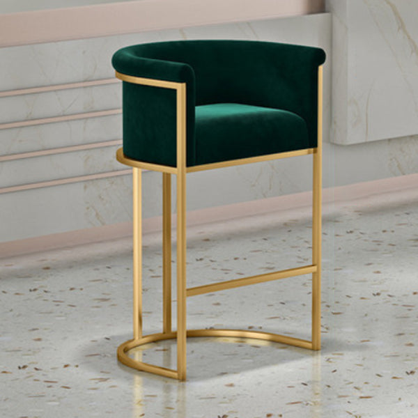 Glam Armrest Backrest Counter Stool Iron Cafe Bar Stool with Flannel Cushion and Pedal Green Clearhalo 'Bar Furniture' 'Bar Stools' 'bar_stools' 'furn' 'furn_bar_stools' 'Furniture' 'furniture_bar_stools' 'Kitchen & Dining Furniture' 4899335