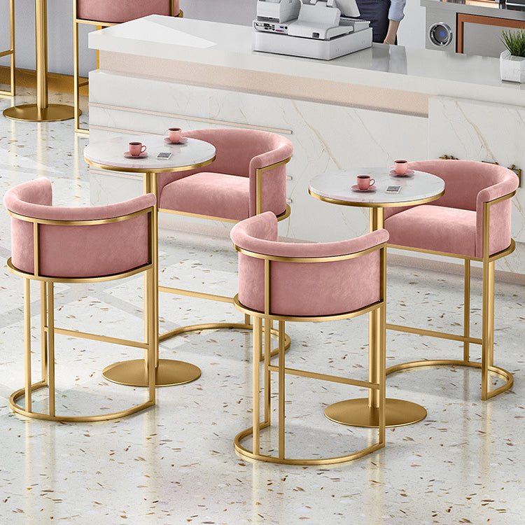 Glam Armrest Backrest Counter Stool Iron Cafe Bar Stool with Flannel Cushion and Pedal Clearhalo 'Bar Furniture' 'Bar Stools' 'bar_stools' 'furn' 'furn_bar_stools' 'Furniture' 'furniture_bar_stools' 'Kitchen & Dining Furniture' 4899339