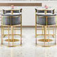 Glam Armrest Backrest Counter Stool Iron Cafe Bar Stool with Flannel Cushion and Pedal Clearhalo 'Bar Furniture' 'Bar Stools' 'bar_stools' 'furn' 'furn_bar_stools' 'Furniture' 'furniture_bar_stools' 'Kitchen & Dining Furniture' 4899340