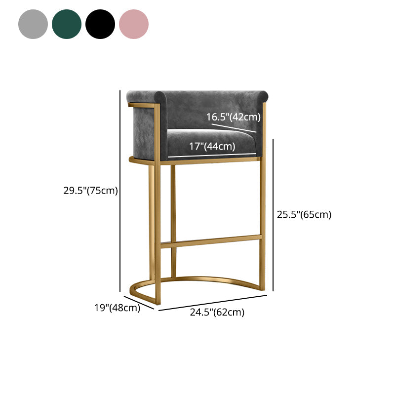 Glam Armrest Backrest Counter Stool Iron Cafe Bar Stool with Flannel Cushion and Pedal Clearhalo 'Bar Furniture' 'Bar Stools' 'bar_stools' 'furn' 'furn_bar_stools' 'Furniture' 'furniture_bar_stools' 'Kitchen & Dining Furniture' 4899343