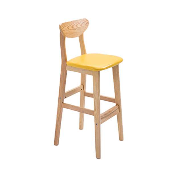 Scandinavian Oak Wood Home Stool Matte Finish Upholstered Bar Stools Yellow 1 Piece Clearhalo 'Bar Furniture' 'Bar Stools' 'bar_stools' 'furn' 'furn_bar_stools' 'Furniture' 'furniture_bar_stools' 'Kitchen & Dining Furniture' 4899407