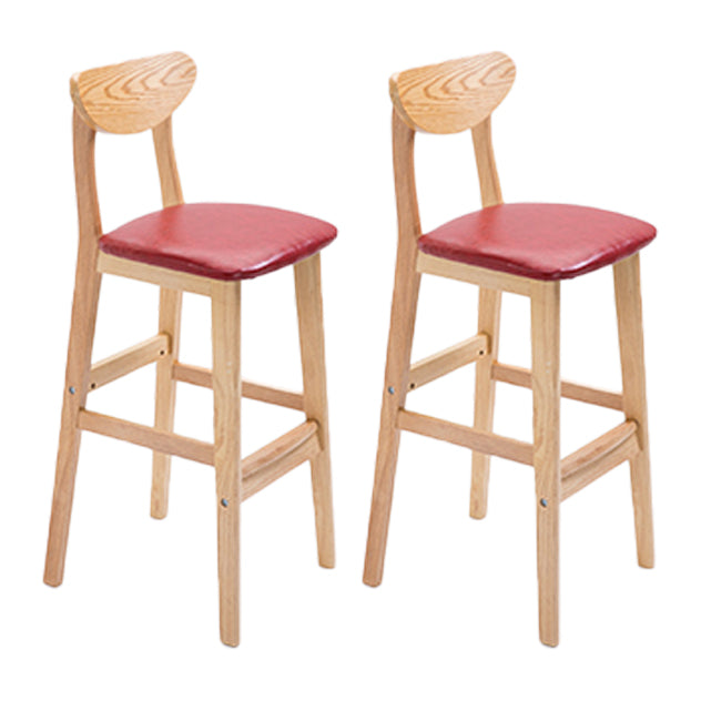 Scandinavian Oak Wood Home Stool Matte Finish Upholstered Bar Stools Burgundy 2 Piece Set Counter Stool(26"H) Clearhalo 'Bar Furniture' 'Bar Stools' 'bar_stools' 'furn' 'furn_bar_stools' 'Furniture' 'furniture_bar_stools' 'Kitchen & Dining Furniture' 4899417