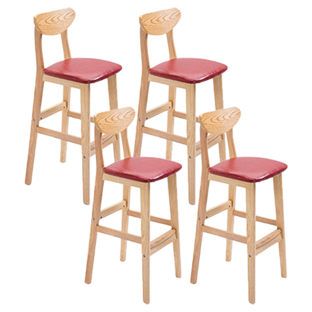 Scandinavian Oak Wood Home Stool Matte Finish Upholstered Bar Stools Burgundy 4 Piece Set Counter Stool(26"H) Clearhalo 'Bar Furniture' 'Bar Stools' 'bar_stools' 'furn' 'furn_bar_stools' 'Furniture' 'furniture_bar_stools' 'Kitchen & Dining Furniture' 4899418