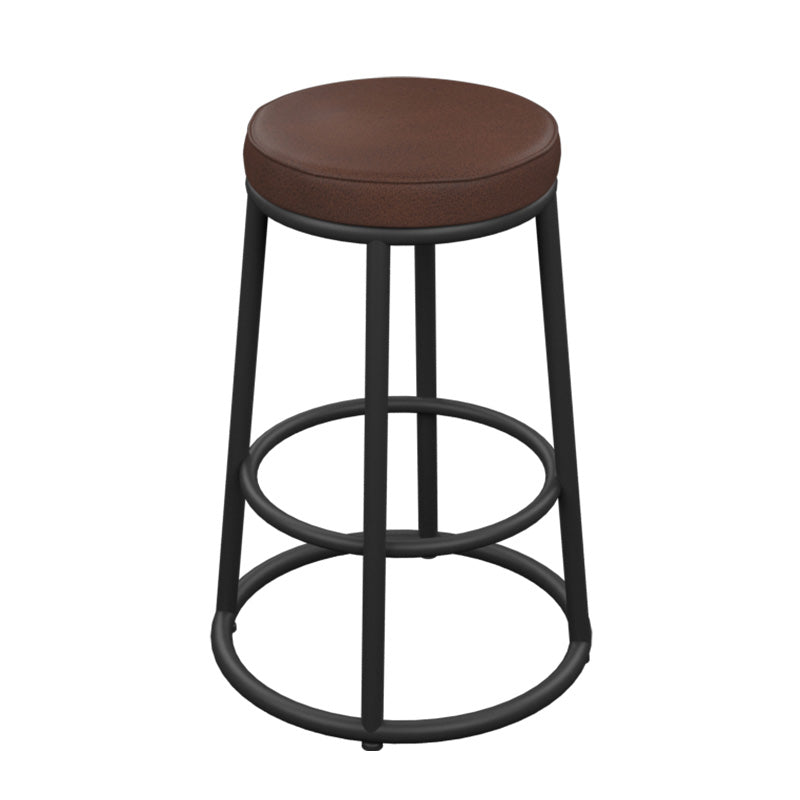 Industrial Armless Backless Counter Stool Iron Cashier Bar Stool with Seat and Pedal Leather Counter Stool(26"H) Clearhalo 'Bar Furniture' 'Bar Stools' 'bar_stools' 'furn' 'furn_bar_stools' 'Furniture' 'furniture_bar_stools' 'Kitchen & Dining Furniture' 4899425