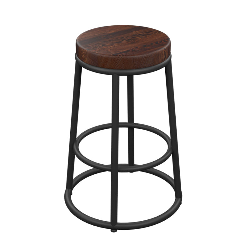 Industrial Armless Backless Counter Stool Iron Cashier Bar Stool with Seat and Pedal Solid Wood Counter Stool(26"H) Clearhalo 'Bar Furniture' 'Bar Stools' 'bar_stools' 'furn' 'furn_bar_stools' 'Furniture' 'furniture_bar_stools' 'Kitchen & Dining Furniture' 4899434