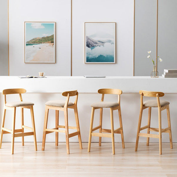 Scandinavian Rubberwood Upholstered Bar Stools Matte Finish Footrest Stool Clearhalo 'Bar Furniture' 'Bar Stools' 'bar_stools' 'Furniture' 'furniture_bar_stools' 'Kitchen & Dining Furniture' 4899691