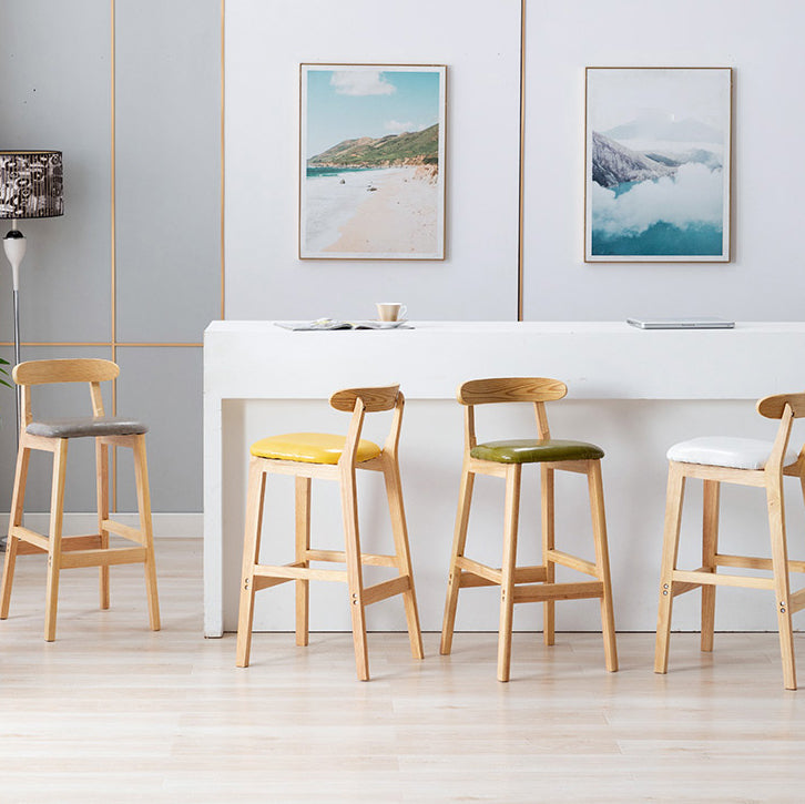 Scandinavian Rubberwood Upholstered Bar Stools Matte Finish Footrest Stool Clearhalo 'Bar Furniture' 'Bar Stools' 'bar_stools' 'Furniture' 'furniture_bar_stools' 'Kitchen & Dining Furniture' 4899710