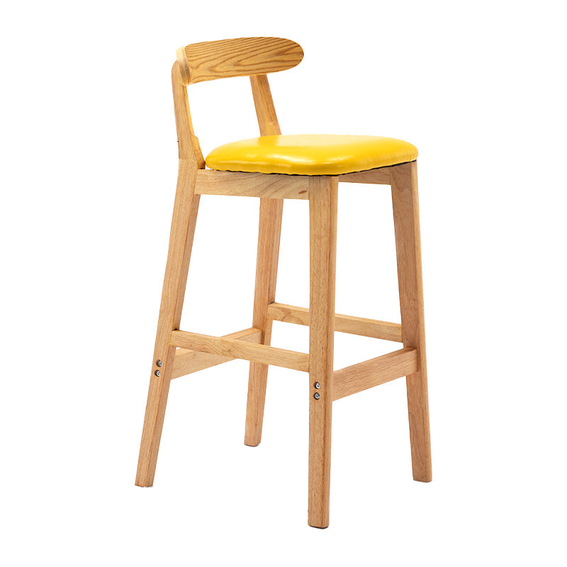 Scandinavian Rubberwood Upholstered Bar Stools Matte Finish Footrest Stool Yellow 1 Piece Clearhalo 'Bar Furniture' 'Bar Stools' 'bar_stools' 'Furniture' 'furniture_bar_stools' 'Kitchen & Dining Furniture' 4899713