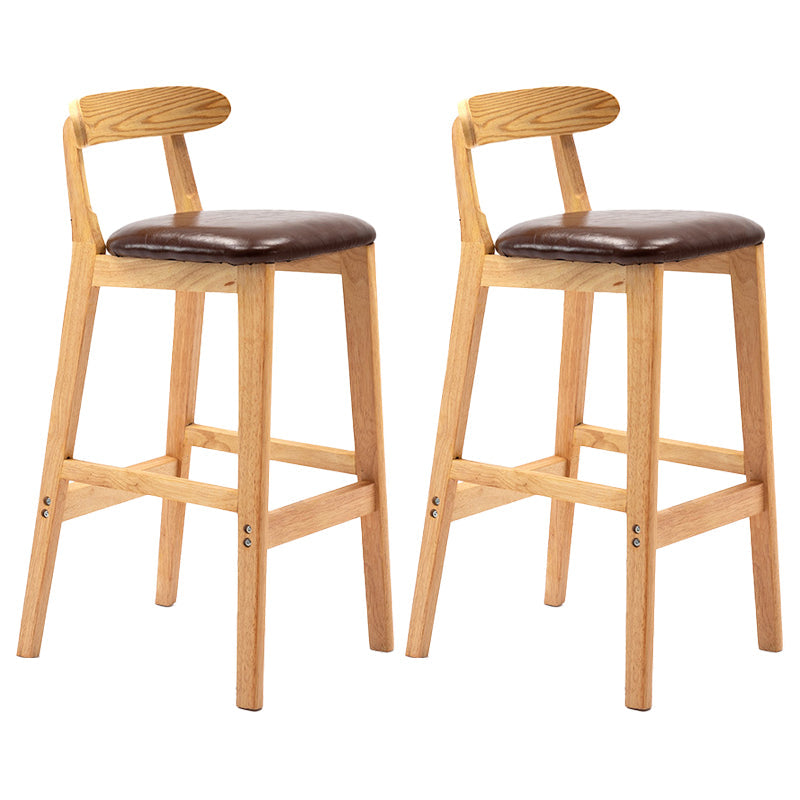 Scandinavian Rubberwood Upholstered Bar Stools Matte Finish Footrest Stool Brown Set of 2 Clearhalo 'Bar Furniture' 'Bar Stools' 'bar_stools' 'Furniture' 'furniture_bar_stools' 'Kitchen & Dining Furniture' 4899717