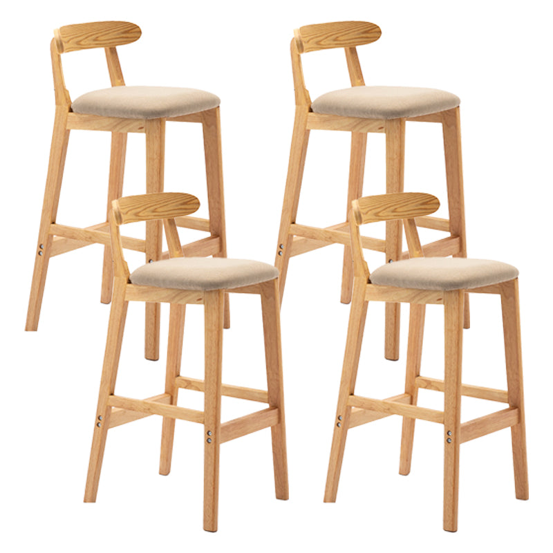 Scandinavian Rubberwood Upholstered Bar Stools Matte Finish Footrest Stool Khaki Set of 4 Clearhalo 'Bar Furniture' 'Bar Stools' 'bar_stools' 'Furniture' 'furniture_bar_stools' 'Kitchen & Dining Furniture' 4899733