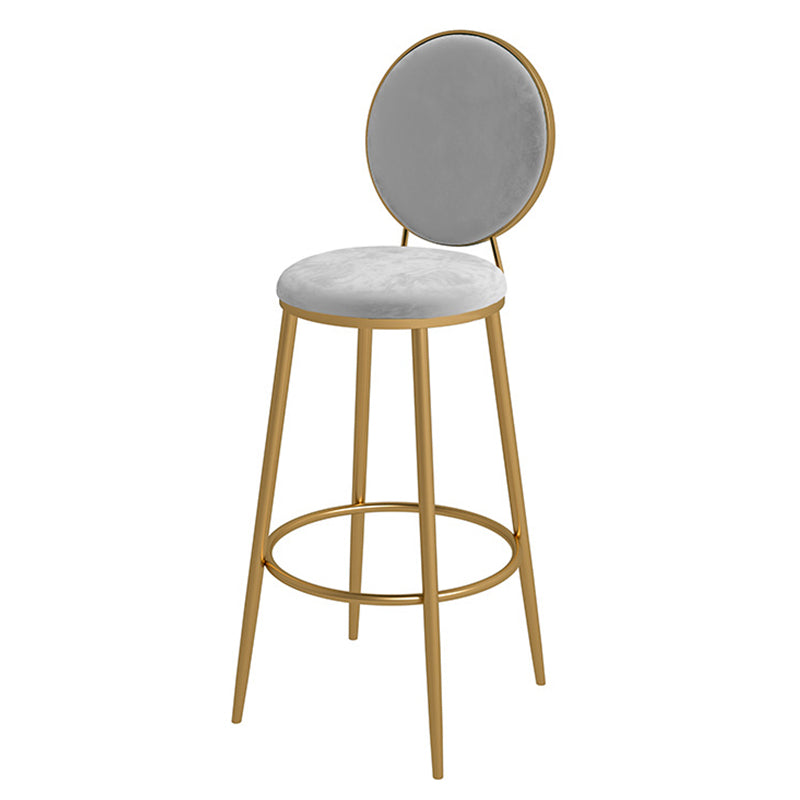 Glam Velvet Restaurant Counter Stool Matte Finish Footrest Barstool Light Gray Gold 1 Piece Clearhalo 'Bar Furniture' 'Bar Stools' 'bar_stools' 'furn' 'furn_bar_stools' 'Furniture' 'furniture_bar_stools' 'Kitchen & Dining Furniture' 4899805