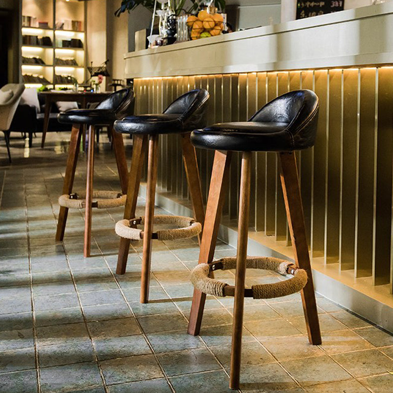 Modern Armless Backrest Counter Stool Rubber Wood kitchen Bar Stool with Cushion and Pedal Clearhalo 'Bar Furniture' 'Bar Stools' 'bar_stools' 'furn' 'furn_bar_stools' 'Furniture' 'furniture_bar_stools' 'Kitchen & Dining Furniture' 4899903