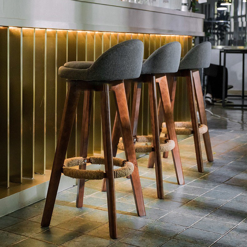 Modern Armless Backrest Counter Stool Rubber Wood kitchen Bar Stool with Cushion and Pedal Clearhalo 'Bar Furniture' 'Bar Stools' 'bar_stools' 'furn' 'furn_bar_stools' 'Furniture' 'furniture_bar_stools' 'Kitchen & Dining Furniture' 4899906