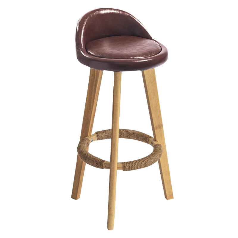 Modern Armless Backrest Counter Stool Rubber Wood kitchen Bar Stool with Cushion and Pedal Brown 1 Piece Clearhalo 'Bar Furniture' 'Bar Stools' 'bar_stools' 'furn' 'furn_bar_stools' 'Furniture' 'furniture_bar_stools' 'Kitchen & Dining Furniture' 4899908