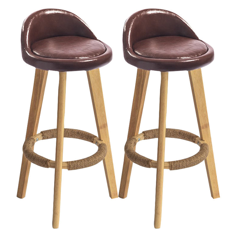 Modern Armless Backrest Counter Stool Rubber Wood kitchen Bar Stool with Cushion and Pedal Brown 2 Piece Set Clearhalo 'Bar Furniture' 'Bar Stools' 'bar_stools' 'furn' 'furn_bar_stools' 'Furniture' 'furniture_bar_stools' 'Kitchen & Dining Furniture' 4899909