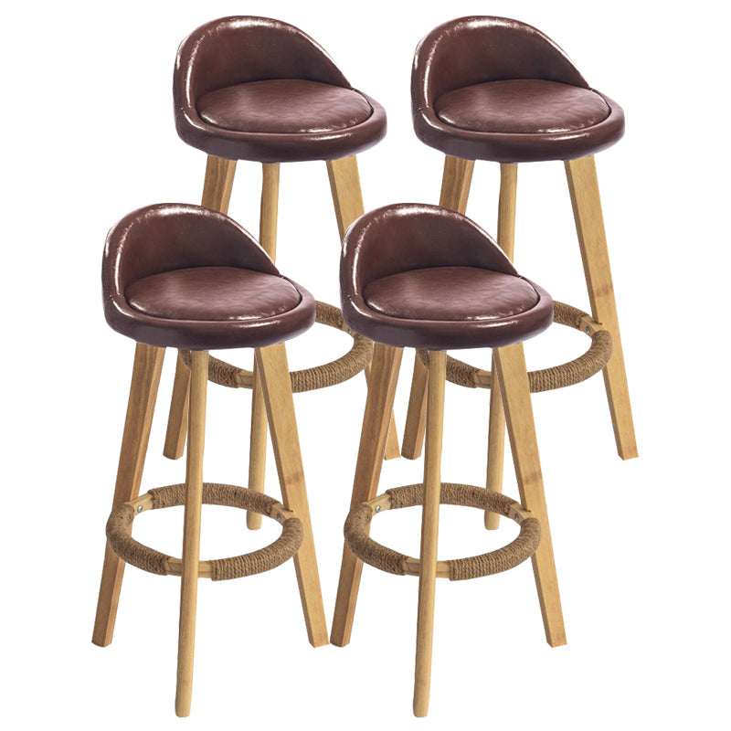 Modern Armless Backrest Counter Stool Rubber Wood kitchen Bar Stool with Cushion and Pedal Brown 4 Piece Set Clearhalo 'Bar Furniture' 'Bar Stools' 'bar_stools' 'furn' 'furn_bar_stools' 'Furniture' 'furniture_bar_stools' 'Kitchen & Dining Furniture' 4899910