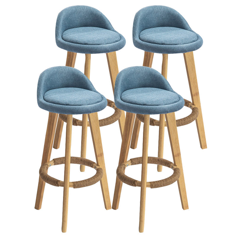 Modern Armless Backrest Counter Stool Rubber Wood kitchen Bar Stool with Cushion and Pedal Blue 4 Piece Set Clearhalo 'Bar Furniture' 'Bar Stools' 'bar_stools' 'furn' 'furn_bar_stools' 'Furniture' 'furniture_bar_stools' 'Kitchen & Dining Furniture' 4899913