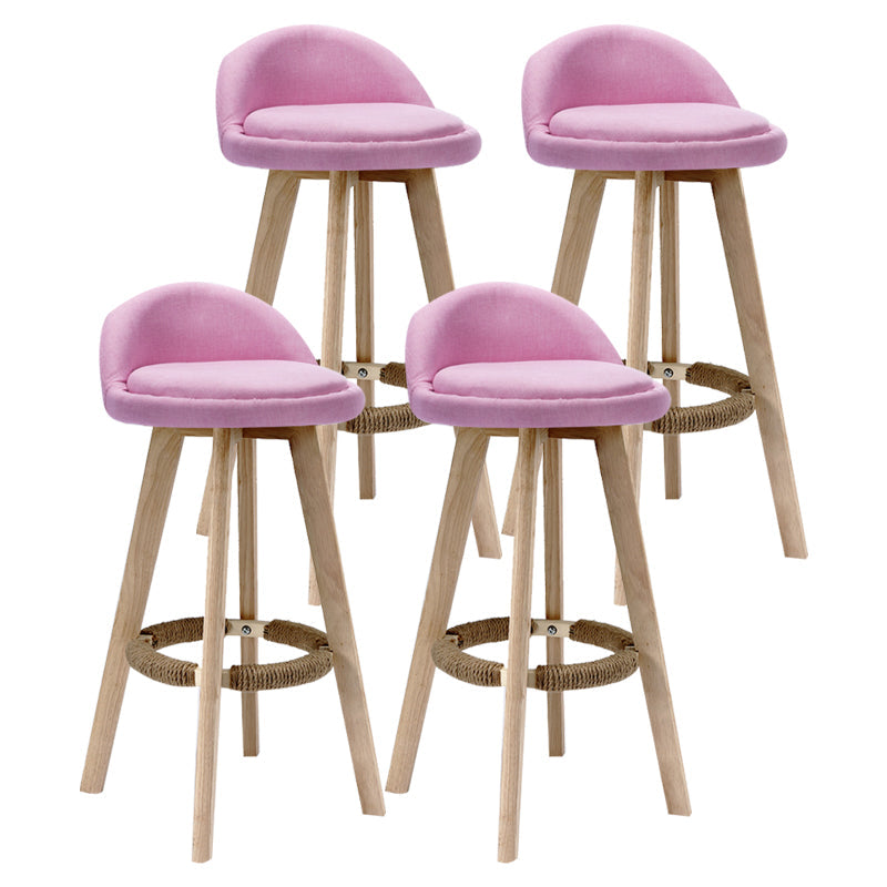 Scandinavian Rubberwood Upholstered Barstool Matte Finish Home Stool Pink 4 Piece Set Clearhalo 'Bar Furniture' 'Bar Stools' 'bar_stools' 'furn' 'furn_bar_stools' 'Furniture' 'furniture_bar_stools' 'Kitchen & Dining Furniture' 4899964