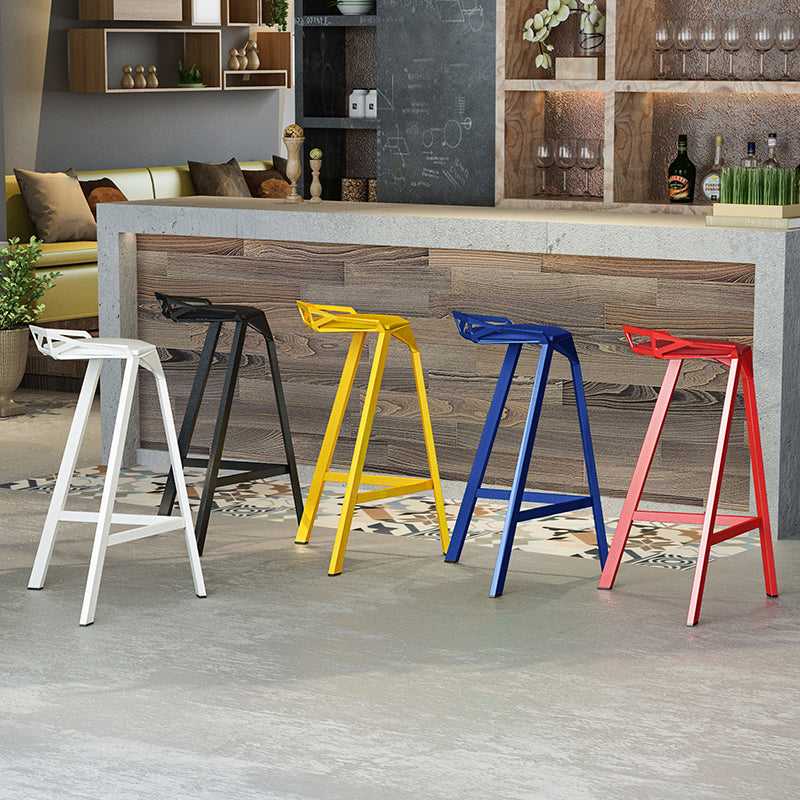 Modern Armless Backrest Counter Stool Iron Kitchen Bar Stool with Leather Cushion Clearhalo 'Bar Furniture' 'Bar Stools' 'bar_stools' 'furn' 'furn_bar_stools' 'Furniture' 'furniture_bar_stools' 'Kitchen & Dining Furniture' 4900000
