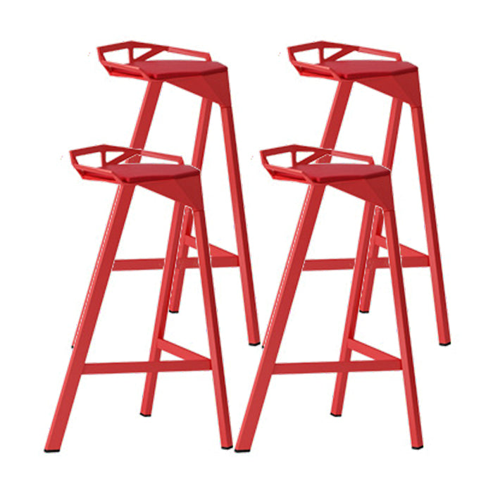 Modern Armless Backrest Counter Stool Iron Kitchen Bar Stool with Leather Cushion Red 4 Piece Set Counter Stool(26"H) Clearhalo 'Bar Furniture' 'Bar Stools' 'bar_stools' 'furn' 'furn_bar_stools' 'Furniture' 'furniture_bar_stools' 'Kitchen & Dining Furniture' 4900009