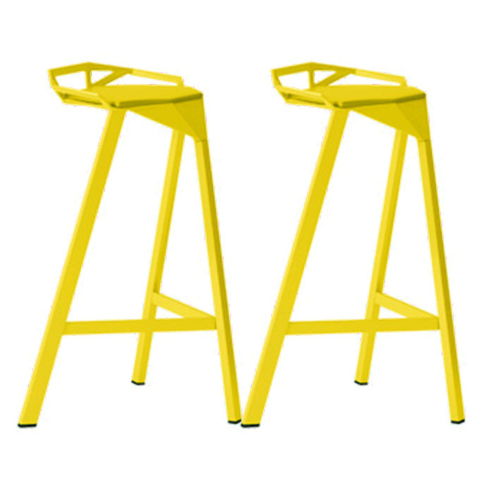 Modern Armless Backrest Counter Stool Iron Kitchen Bar Stool with Leather Cushion Yellow 2 Piece Set Counter Stool(26"H) Clearhalo 'Bar Furniture' 'Bar Stools' 'bar_stools' 'furn' 'furn_bar_stools' 'Furniture' 'furniture_bar_stools' 'Kitchen & Dining Furniture' 4900013