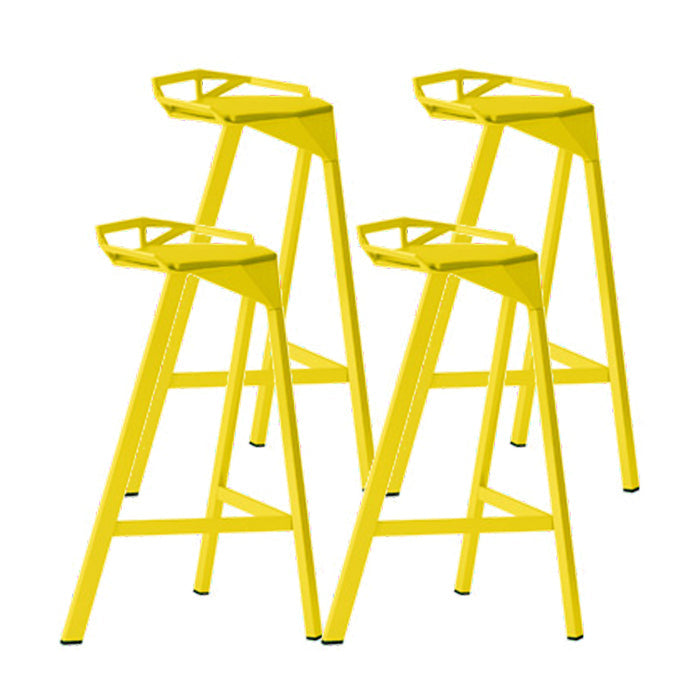 Modern Armless Backrest Counter Stool Iron Kitchen Bar Stool with Leather Cushion Yellow 4 Piece Set Counter Stool(26"H) Clearhalo 'Bar Furniture' 'Bar Stools' 'bar_stools' 'furn' 'furn_bar_stools' 'Furniture' 'furniture_bar_stools' 'Kitchen & Dining Furniture' 4900016