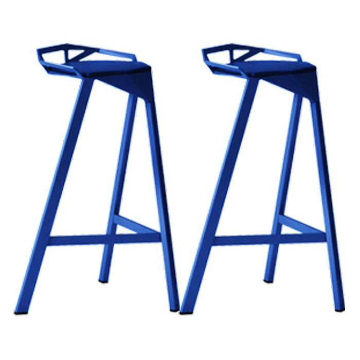 Modern Armless Backrest Counter Stool Iron Kitchen Bar Stool with Leather Cushion Blue 2 Piece Set Counter Stool(26"H) Clearhalo 'Bar Furniture' 'Bar Stools' 'bar_stools' 'furn' 'furn_bar_stools' 'Furniture' 'furniture_bar_stools' 'Kitchen & Dining Furniture' 4900019