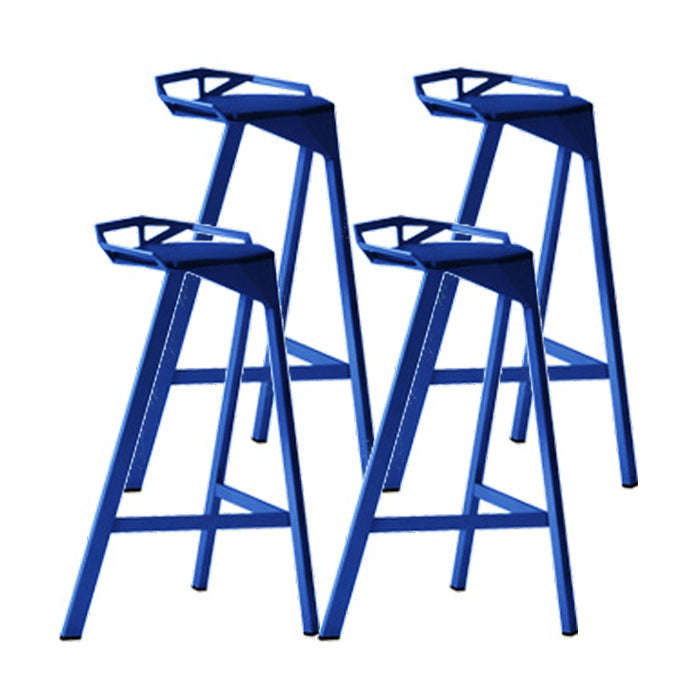 Modern Armless Backrest Counter Stool Iron Kitchen Bar Stool with Leather Cushion Blue 4 Piece Set Counter Stool(26"H) Clearhalo 'Bar Furniture' 'Bar Stools' 'bar_stools' 'furn' 'furn_bar_stools' 'Furniture' 'furniture_bar_stools' 'Kitchen & Dining Furniture' 4900020