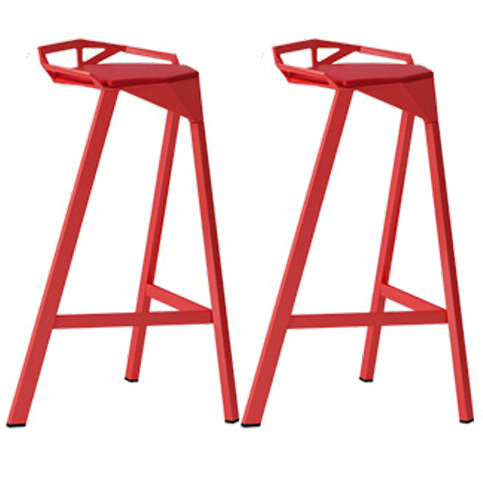 Modern Armless Backrest Counter Stool Iron Kitchen Bar Stool with Leather Cushion Red 2 Piece Set Bar Stool(30"H) Clearhalo 'Bar Furniture' 'Bar Stools' 'bar_stools' 'furn' 'furn_bar_stools' 'Furniture' 'furniture_bar_stools' 'Kitchen & Dining Furniture' 4900028