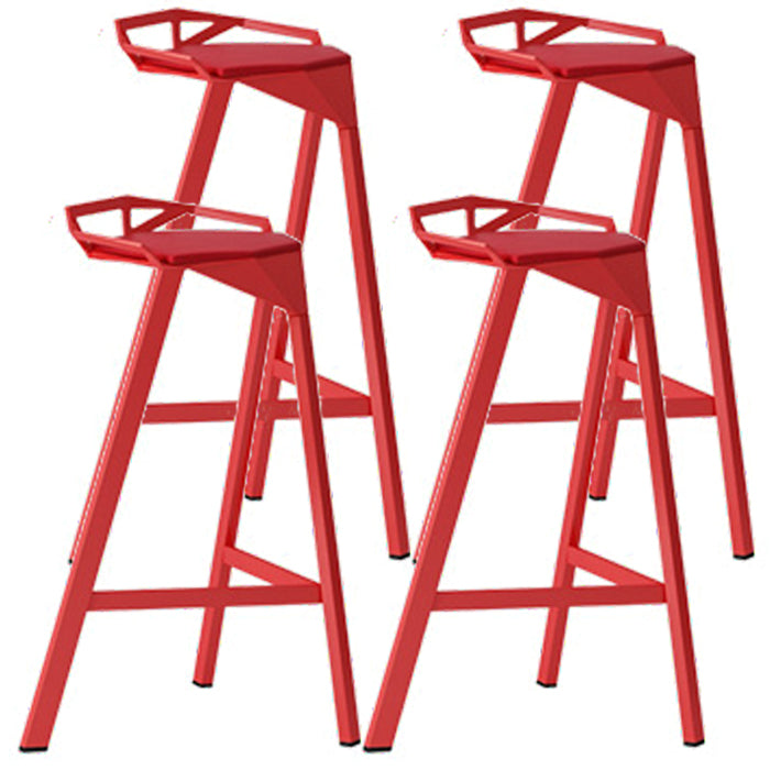 Modern Armless Backrest Counter Stool Iron Kitchen Bar Stool with Leather Cushion Red 4 Piece Set Bar Stool(30"H) Clearhalo 'Bar Furniture' 'Bar Stools' 'bar_stools' 'furn' 'furn_bar_stools' 'Furniture' 'furniture_bar_stools' 'Kitchen & Dining Furniture' 4900029