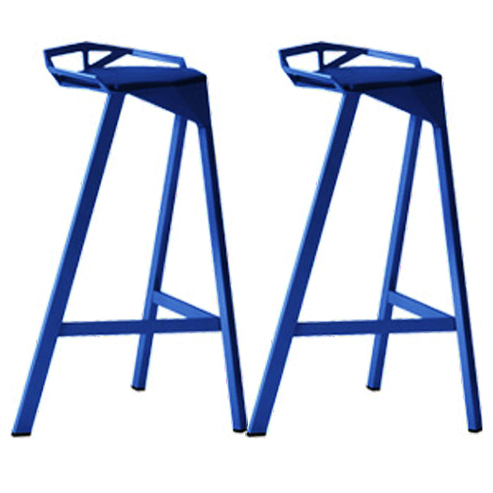 Modern Armless Backrest Counter Stool Iron Kitchen Bar Stool with Leather Cushion Blue 2 Piece Set Bar Stool(30"H) Clearhalo 'Bar Furniture' 'Bar Stools' 'bar_stools' 'furn' 'furn_bar_stools' 'Furniture' 'furniture_bar_stools' 'Kitchen & Dining Furniture' 4900034