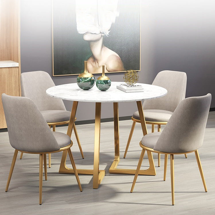 Glam 1/4/5/6 Pieces Dining Set Round Stone Dining Table for Dining Room 5 Pieces: Table, 4 Grey Chairs Clearhalo 'Dining Room Sets' 'Dining Tables & Seating' 'dining_room_set' 'furn' 'furn_dining_room_set' 'Furniture' 'furniture_dining_room_set' 'Kitchen & Dining Furniture' 4900055