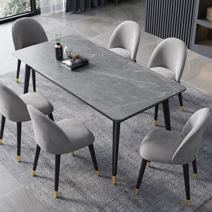 Glam 1/2/3/5/7 Pieces Dining Set Rectangular Sintered Stone Dining Table Set 7 Pieces: Grey Table, 6 Chairs Clearhalo 'Dining Room Sets' 'Dining Tables & Seating' 'dining_room_set' 'furn' 'furn_dining_room_set' 'Furniture' 'furniture_dining_room_set' 'Kitchen & Dining Furniture' 4900096