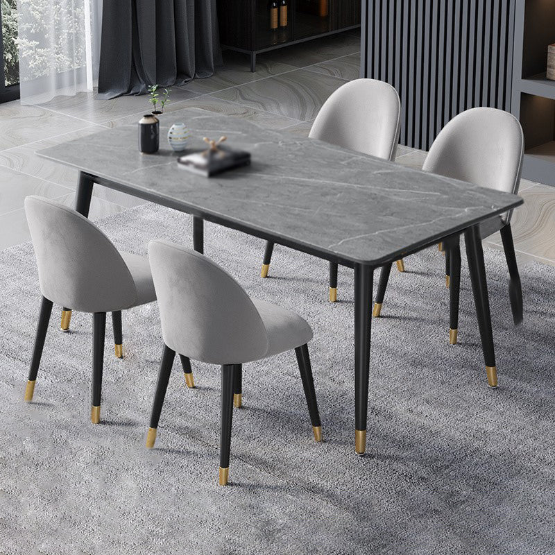 Glam 1/2/3/5/7 Pieces Dining Set Rectangular Sintered Stone Dining Table Set 5 Pieces: Grey Table, 4 Grey Chairs Clearhalo 'Dining Room Sets' 'Dining Tables & Seating' 'dining_room_set' 'furn' 'furn_dining_room_set' 'Furniture' 'furniture_dining_room_set' 'Kitchen & Dining Furniture' 4900097