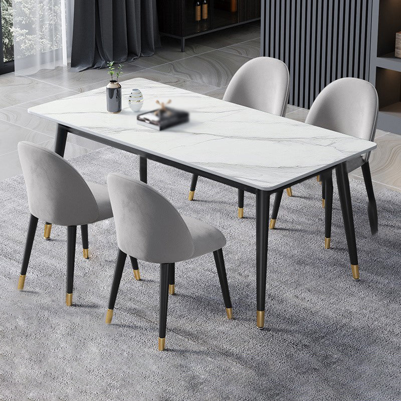 Glam 1/2/3/5/7 Pieces Dining Set Rectangular Sintered Stone Dining Table Set 5 Pieces: White Table, 4 Grey Chairs Clearhalo 'Dining Room Sets' 'Dining Tables & Seating' 'dining_room_set' 'furn' 'furn_dining_room_set' 'Furniture' 'furniture_dining_room_set' 'Kitchen & Dining Furniture' 4900098