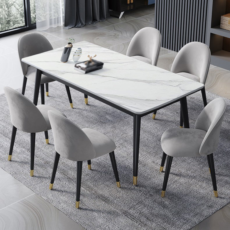 Glam 1/2/3/5/7 Pieces Dining Set Rectangular Sintered Stone Dining Table Set 7 Pieces: White Table, 6 Chairs Clearhalo 'Dining Room Sets' 'Dining Tables & Seating' 'dining_room_set' 'furn' 'furn_dining_room_set' 'Furniture' 'furniture_dining_room_set' 'Kitchen & Dining Furniture' 4900101