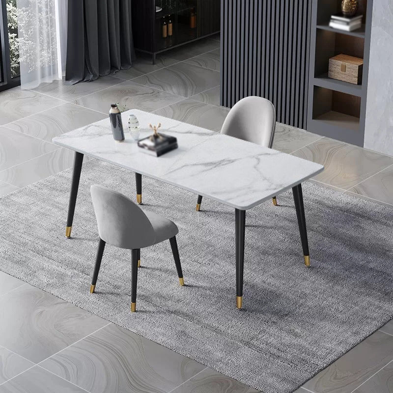 Glam 1/2/3/5/7 Pieces Dining Set Rectangular Sintered Stone Dining Table Set 3 Pieces: White Table, 2 Chairs Clearhalo 'Dining Room Sets' 'Dining Tables & Seating' 'dining_room_set' 'furn' 'furn_dining_room_set' 'Furniture' 'furniture_dining_room_set' 'Kitchen & Dining Furniture' 4900102