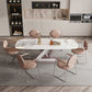 Nordic Glam Style 1/4/5/7 Pieces Dining Sintered Stone Dining Table Set with Metal Legs 7 Pieces: Table, 6 Chairs Clearhalo 'Dining Room Sets' 'Dining Tables & Seating' 'dining_room_set' 'furn' 'furn_dining_room_set' 'Furniture' 'furniture_dining_room_set' 'Kitchen & Dining Furniture' 4900117