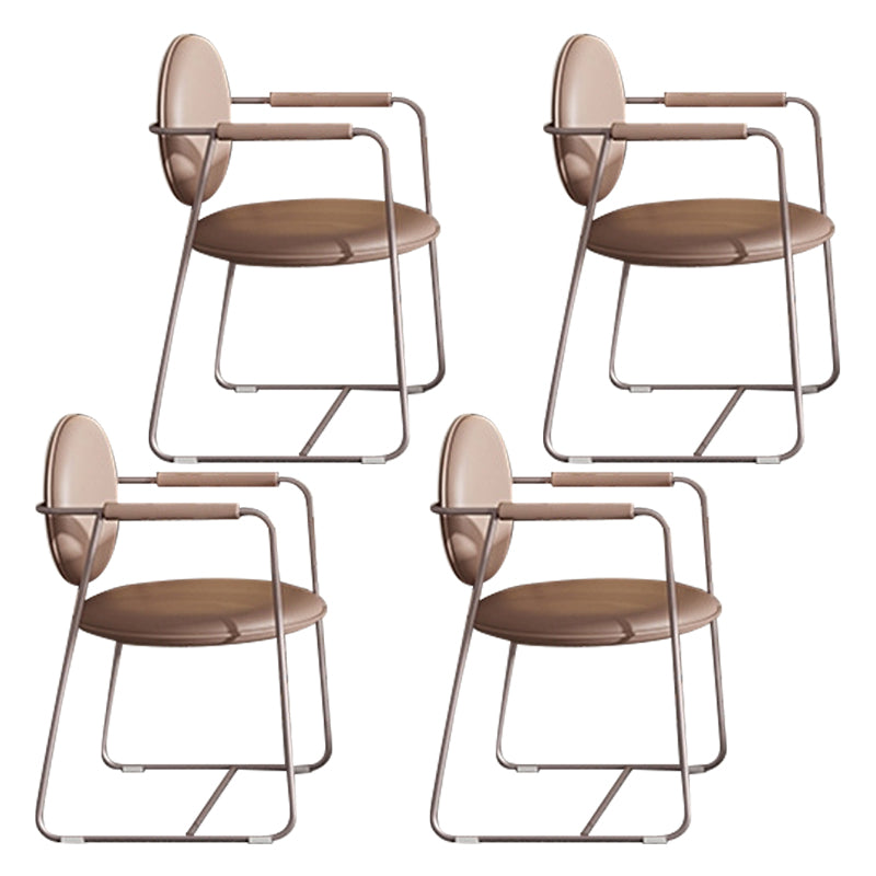 Nordic Glam Style 1/4/5/7 Pieces Dining Sintered Stone Dining Table Set with Metal Legs 4 Brown Chairs Clearhalo 'Dining Room Sets' 'Dining Tables & Seating' 'dining_room_set' 'furn' 'furn_dining_room_set' 'Furniture' 'furniture_dining_room_set' 'Kitchen & Dining Furniture' 4900118