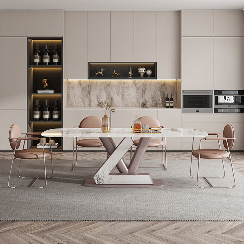 Nordic Glam Style 1/4/5/7 Pieces Dining Sintered Stone Dining Table Set with Metal Legs 5 Pieces: Table, 4 Chairs Clearhalo 'Dining Room Sets' 'Dining Tables & Seating' 'dining_room_set' 'furn' 'furn_dining_room_set' 'Furniture' 'furniture_dining_room_set' 'Kitchen & Dining Furniture' 4900119