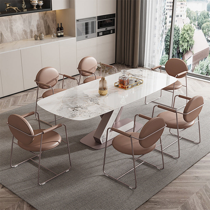 Nordic Glam Style 1/4/5/7 Pieces Dining Sintered Stone Dining Table Set with Metal Legs Clearhalo 'Dining Room Sets' 'Dining Tables & Seating' 'dining_room_set' 'furn' 'furn_dining_room_set' 'Furniture' 'furniture_dining_room_set' 'Kitchen & Dining Furniture' 4900120
