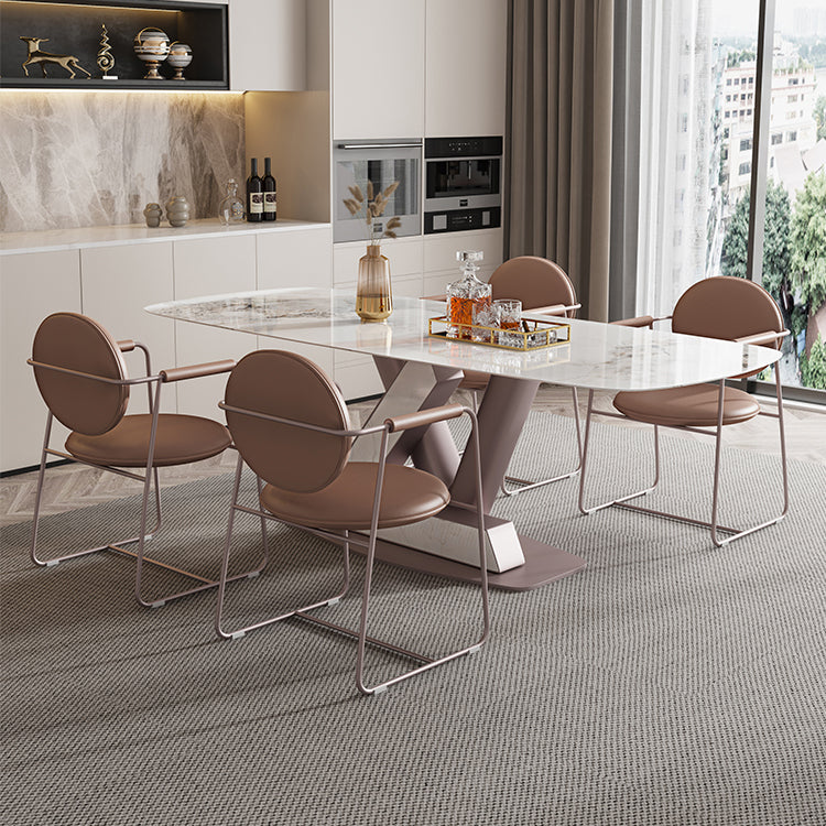 Nordic Glam Style 1/4/5/7 Pieces Dining Sintered Stone Dining Table Set with Metal Legs Clearhalo 'Dining Room Sets' 'Dining Tables & Seating' 'dining_room_set' 'furn' 'furn_dining_room_set' 'Furniture' 'furniture_dining_room_set' 'Kitchen & Dining Furniture' 4900127