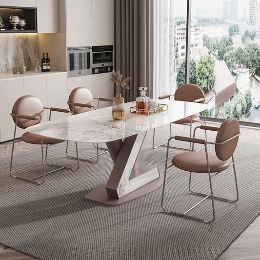 Nordic Glam Style 1/4/5/7 Pieces Dining Sintered Stone Dining Table Set with Metal Legs Clearhalo 'Dining Room Sets' 'Dining Tables & Seating' 'dining_room_set' 'furn' 'furn_dining_room_set' 'Furniture' 'furniture_dining_room_set' 'Kitchen & Dining Furniture' 4900128