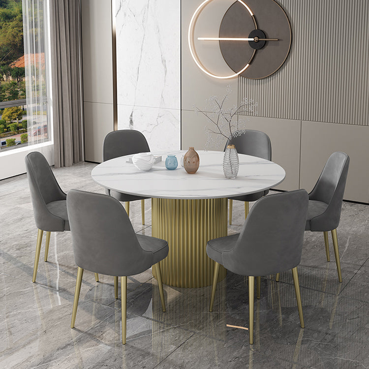 Glam 1/7 Pieces Dining Set Round Stone Dining Table for Dining Room Clearhalo 'Dining Room Sets' 'Dining Tables & Seating' 'dining_room_set' 'furn' 'furn_dining_room_set' 'Furniture' 'furniture_dining_room_set' 'Kitchen & Dining Furniture' 4900157