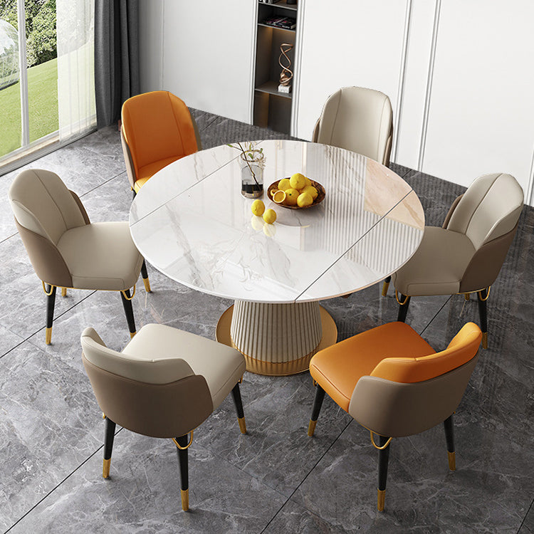 Nordic Glam Sintered Stone Dining Table Set 1/4/5/7 Pieces Dining Set for Kitchen 7 Pieces: Table, 6 Chairs Clearhalo 'Dining Room Sets' 'Dining Tables & Seating' 'dining_room_set' 'furn' 'furn_dining_room_set' 'Furniture' 'furniture_dining_room_set' 'Kitchen & Dining Furniture' 4900191