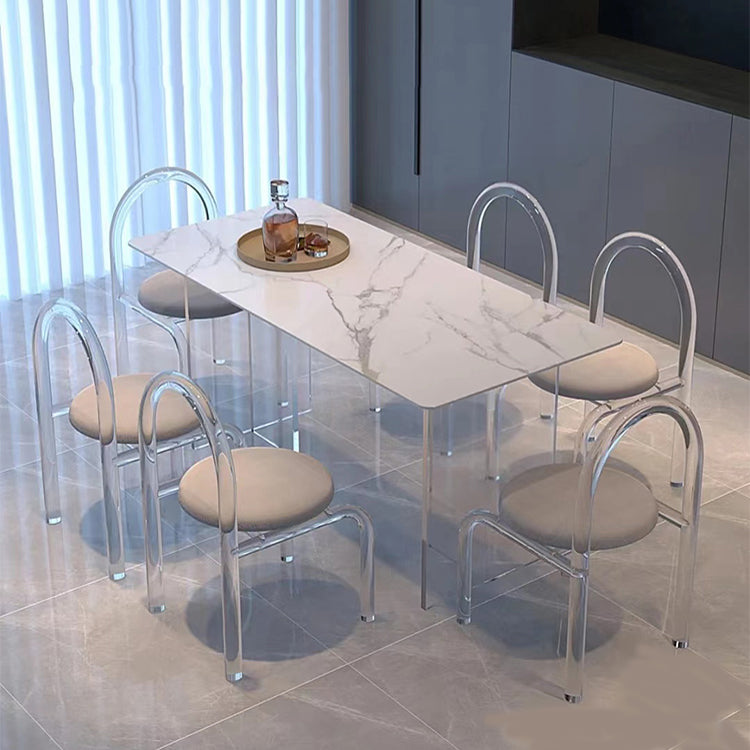 Modern 1/7 Pieces Dining Set Rectangle Acrylic Dining Table for Dining Room 7 Pieces: Table, 6 White Chairs Clearhalo 'Dining Room Sets' 'Dining Tables & Seating' 'dining_room_set' 'furn' 'furn_dining_room_set' 'Furniture' 'furniture_dining_room_set' 'Kitchen & Dining Furniture' 4900235