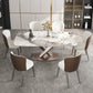 Nordic 1/4/5/7 Pieces Dining Sintered Stone Dining Table Set with Metal Legs 7 Pieces: Table, 6 Chairs Clearhalo 'Dining Room Sets' 'Dining Tables & Seating' 'dining_room_set' 'furn' 'furn_dining_room_set' 'Furniture' 'furniture_dining_room_set' 'Kitchen & Dining Furniture' 4900295