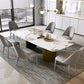 Glam 1/4/5/7 Pieces Dining Set Rectangular Double Pedestal Dining Set 7 Pieces: Table, 6 Chairs Clearhalo 'Dining Room Sets' 'Dining Tables & Seating' 'dining_room_set' 'furn' 'furn_dining_room_set' 'Furniture' 'furniture_dining_room_set' 'Kitchen & Dining Furniture' 4900312