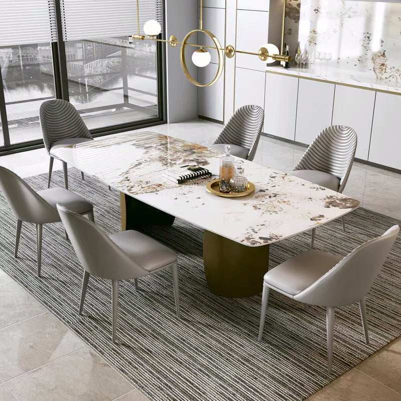 Glam 1/4/5/7 Pieces Dining Set Rectangular Double Pedestal Dining Set 7 Pieces: Table, 6 Chairs Clearhalo 'Dining Room Sets' 'Dining Tables & Seating' 'dining_room_set' 'furn' 'furn_dining_room_set' 'Furniture' 'furniture_dining_room_set' 'Kitchen & Dining Furniture' 4900312