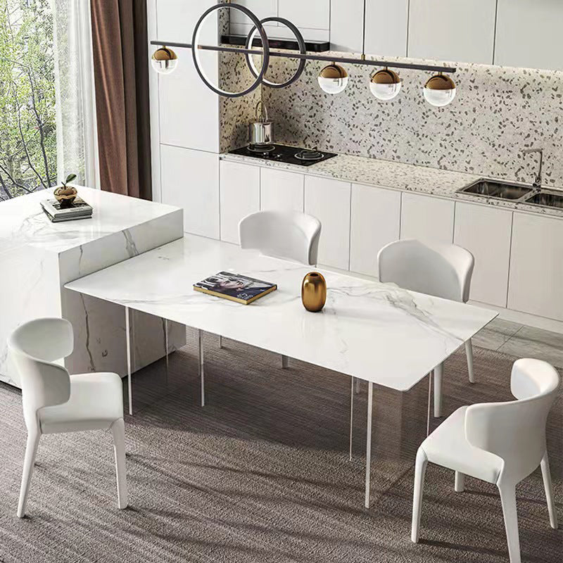 Modern White Dining Room Table Rectangle Acrylic and Stone Double Pedestal Table Clearhalo 'Dining Tables & Seating' 'Dining Tables' 'dining_table' 'furn' 'furn_dining_table' 'Furniture' 'furniture_dining_table' 'Kitchen & Dining Furniture' 'kitchen' 'kitchen_dining_table' 4900423